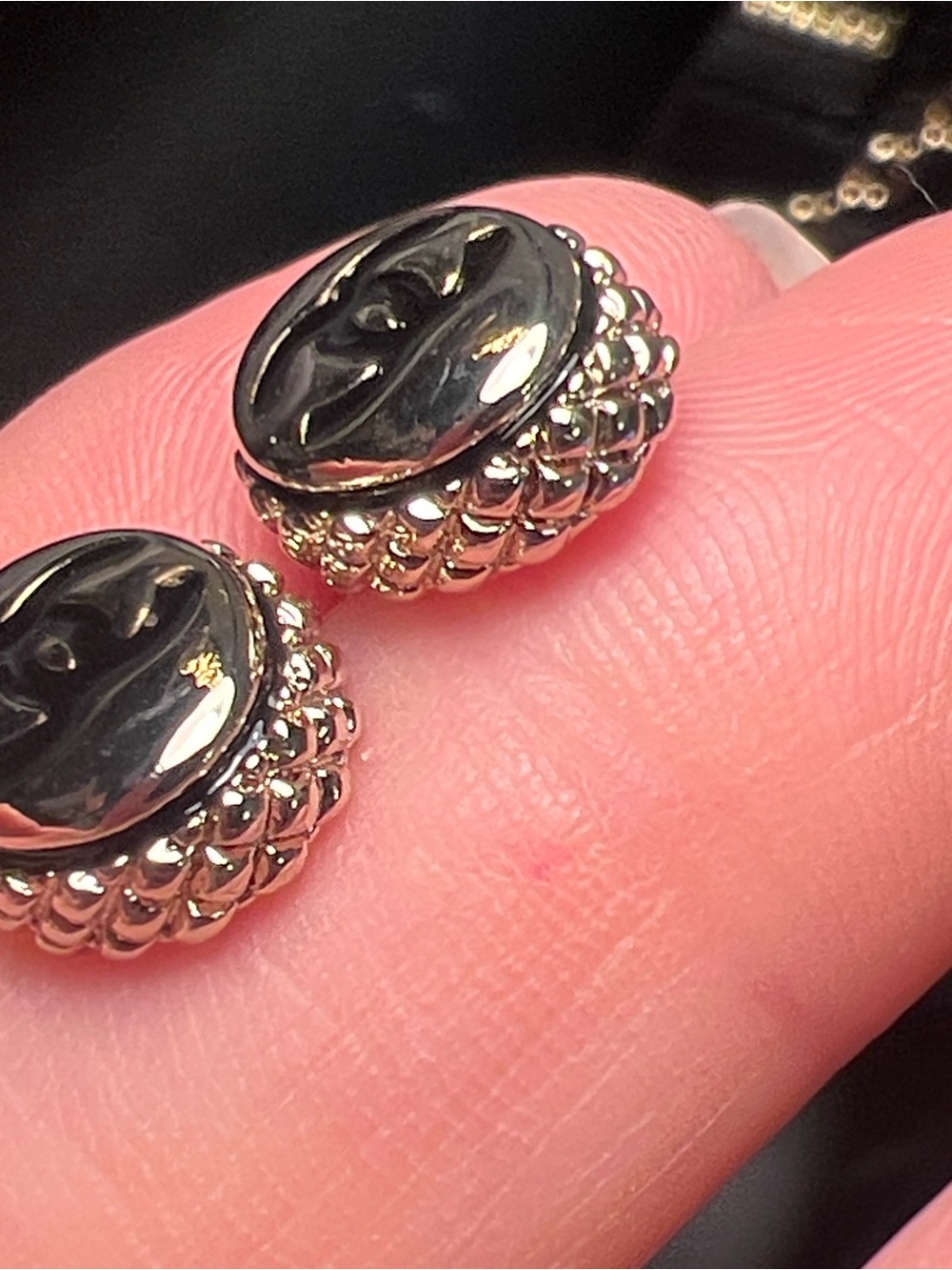 Black and Gold Oval Logo Stud Earrings - Picture 5 of 5